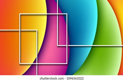 Bright abstract colorful background with white geometric pattern. Vector illustration.