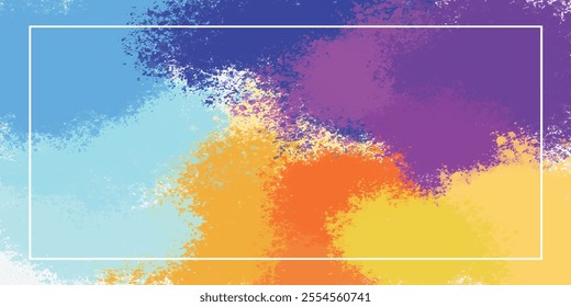 Bright abstract colorful pastel watercolor drawing on a paper image. Aesthetic holi watercolour background. Aquarelle colors paint brush texture. Colored powder explosion with white line border frame 