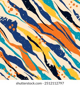 
Brilhante abstrato colorido vetor sem costura padrão de escova multicolorido listras em um ângulo em um fundo bege claro.