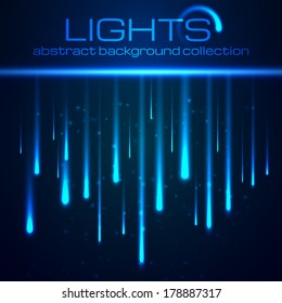 Bright abstract comets lights background. Vector illustration.