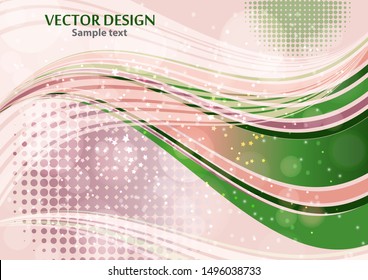 Bright abstract composition, shiny curved lines, wavy blend lines, sparkling particles, glare. Magic concept with bokeh effect for the design of cards, banners, flyers or background. Vector 