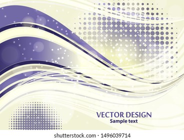 Bright abstract composition, shiny curved lines, wavy blend lines, sparkling particles, glare. Magic concept with bokeh effect for the design of cards, banners, flyers or background. Vector 