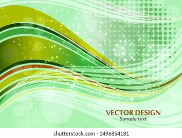 Bright abstract composition, shiny curved lines, wavy blend lines, sparkling particles, glare. Magic concept with bokeh effect for the design of cards, banners, flyers or background. Vector.