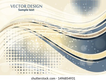 Bright abstract composition, shiny curved lines, wavy blend lines, sparkling particles, glare. Magic concept with bokeh effect for the design of cards, banners, flyers or background. Vector