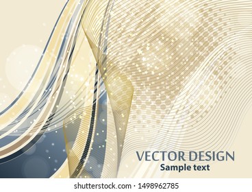 Bright abstract composition, shiny curved lines, wavy blend lines, sparkling particles, glare. Magic concept with bokeh effect for the design of cards, banners, flyers or background. Vector