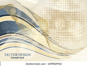 Bright abstract composition, shiny curved lines, wavy blend lines, sparkling particles, glare. Magic concept with bokeh effect for the design of cards, banners, flyers or background. Vector