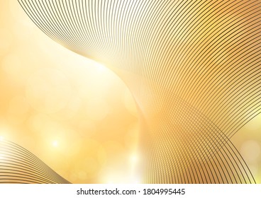 Bright abstract composition, shiny curved lines, wavy blending lines, glittering particles, highlights. Magic concept with bokeh effect for design of cards, banners, flyers or backgrounds. Vector