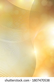 Bright abstract composition, shiny curved lines, wavy blending lines, glittering particles, highlights. Magic concept with bokeh effect for design of cards, banners, flyers or backgrounds. Vector