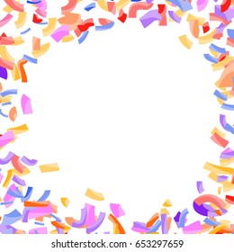 Bright abstract confetti circle explosion background. Falling isolated decorative festive paper particle. Vector illustration