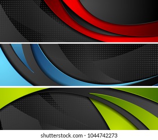 Bright abstract corporate wavy web banners design. Vector headers background