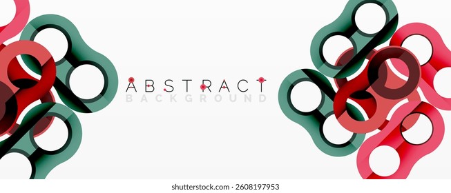 Bright abstract design. Interlocking circles, red, green, black. Modern graphic element. Clean lines, simple shapes. Minimalist style.