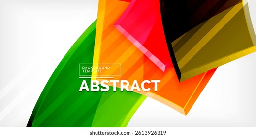 Bright abstract design. Overlapping geometric shapes create dynamic composition. Vibrant colors, gradients, modern style. Perfect for backgrounds, presentations.