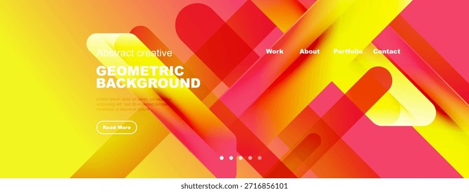 Diseño abstracto brillante. Las Formas superpuestas crean un efecto visual dinámico. Encabezado de Sitio web con opciones de navegación presentes.