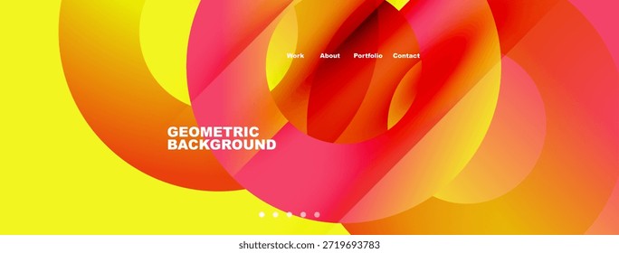 Diseño abstracto brillante. Las Formas superpuestas crean un efecto visual dinámico. El menú de navegación está presente, el texto lee Fondo geométrico.