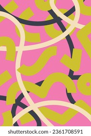 bright abstract doodle poster with wavy shapes of different colors