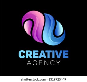 Bright abstract dynamic fluid logo template. Logotype design for company / agency / business. Innovation, synergy, modern yin yang sign. - Vector 