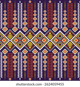 Bright abstract ethnic patterns. Geometric oriental tribal on blue background folk embroidery textile fashion. Embroidery Aztec style. Design for background, wallpaper, fabric, clothing, Sarong