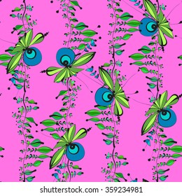 Bright abstract fantasy flowers in vintage style. Vector seamless pattern.