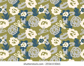 Bright Abstract Floral painting Background. Watercolor or gouache feminine seamless pattern.	