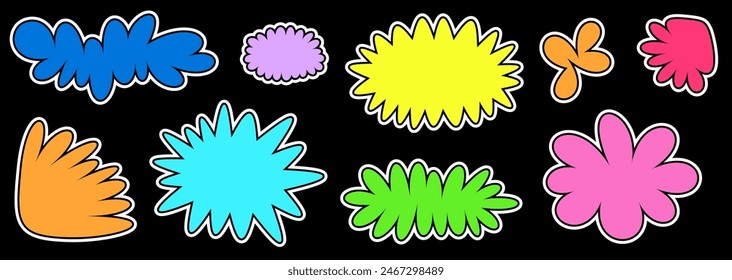 Bright abstract floral shapes in various colors arranged on a dark background, creating a vibrant and playful design.