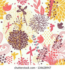 Bright abstract floral wallpaper in vector. Seamless pattern can be used for wallpaper, pattern fills, web page backgrounds, surface textures. Gorgeous seamless floral background