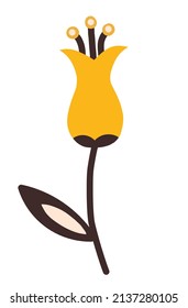 bright abstract flower in Scandinavian style,vector illustration, rounded shape, yellow color,isolated on a white background
