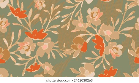 Bright abstract flowers feminine seamless pattern.
