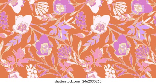 Bright abstract flowers feminine seamless pattern.