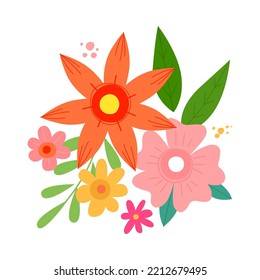 Bright abstract flowers. Hand drawn vector illustration isolated on white background