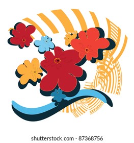 Bright abstract flowers on a decorative background