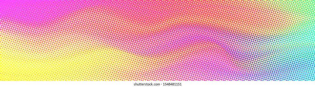 Bright abstract flowing halftone pattern. Modern background with RGB dots. Template for dynamic design of cover, posters, flyer. Vector illustration EPS10