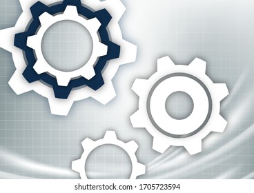 Engranajes abstractos brillantes en un fondo gris con una rejilla técnica, efectos de puntos claros. Diseño moderno de portada corporativa, volante, banner, folleto, papel pintado. Ilustración del vector