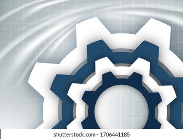 Bright abstract gears on a gray background with a technical grid, light spot effects. Modern corporate cover design, flyer, banner, brochure, wallpaper. Vector illustration