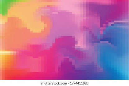 Bright abstract geometric background from blurry green, yellow, blue, pink and purple rectangles. Dissolved filled square dotted vector icon with disintegrating effect. Vector watercolor graphics. 