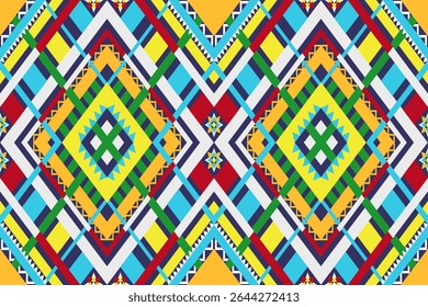 Bright abstract geometric ethnic pattern. Aztec fabric home decoration traditional embroidery pattern seamless background. Design for fabric, art, wallpaper, textile, wrapping. Vector Illustration