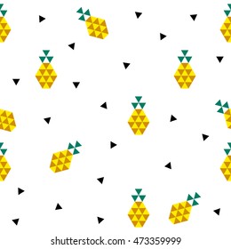 Bright Abstract Geometric Pattern with Pineapples. Seamless Vector Background Illustration with Repeatable Elements.