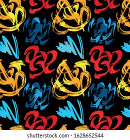 Bright abstract geometric seamless pattern in graffiti style. Quality vector illustration for your design