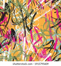 Bright abstract geometric seamless pattern in graffiti style. Quality vector illustration for your design