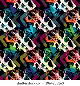Bright abstract geometric seamless pattern in graffiti style. Quality vector illustration for your design