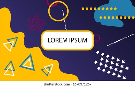 Bright abstract geometry background in memphis style. With text field. Vector.