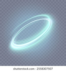 Bright abstract glowing circle effect on transparent background. Bright ring light effect for web design and game interfaces. PNG