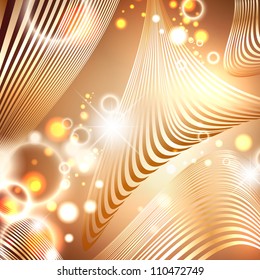 bright abstract golden holiday wavy background with stars and lights