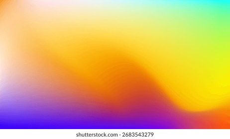 Fundo de gradiente abstrato brilhante com transições de cores suaves com tons amarelos, laranja, azul, verde e roxos. Perfeito para desenhos, cartazes, papéis de parede, apresentações e projetos digitais.