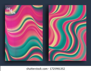 Bright abstract gradient background with geometric shapes and curved lines. Holographic effect. Foil.Design for covers, posters, wrapping paper. Vector illustration