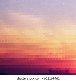 Bright Abstract Gradient Texture of Symmetric Triangles. Background of Geometric Shapes Colors of Sunset Sky with Shimmering Dust. Geometric Concept.