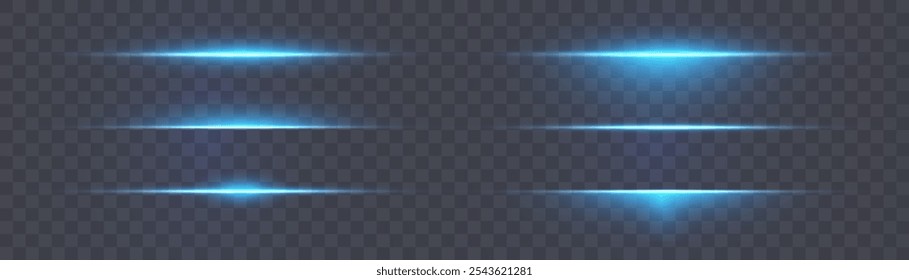 Brillante efecto de luz Horizontal abstracta con rayos y resplandor de brillo azul y efecto láser para la Ilustración vectorial.