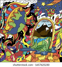 Bright abstract illustration on a free theme. Surreal Fantasy Vector Graphics.