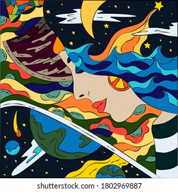Bright abstract illustration on a free theme. Surreal Fantasy Vector Graphics.
