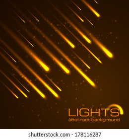 Bright abstract lights background. Comets illustration. Vector. 