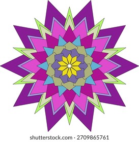 Bright abstract mandala composition with colorful geometric floral inspired artwork